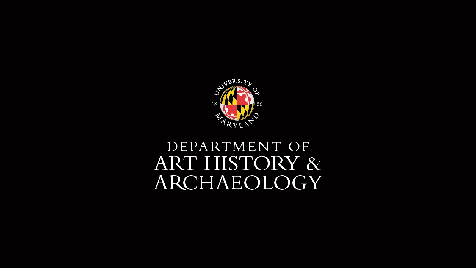 Department of Art history and Archaeology logo in white letters on black background