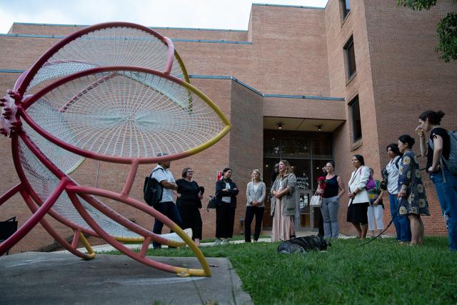 "Chill Bloom" outside Parren J. Mitchell Art-Sociology Bldg with artist Alyssa Imes and audience