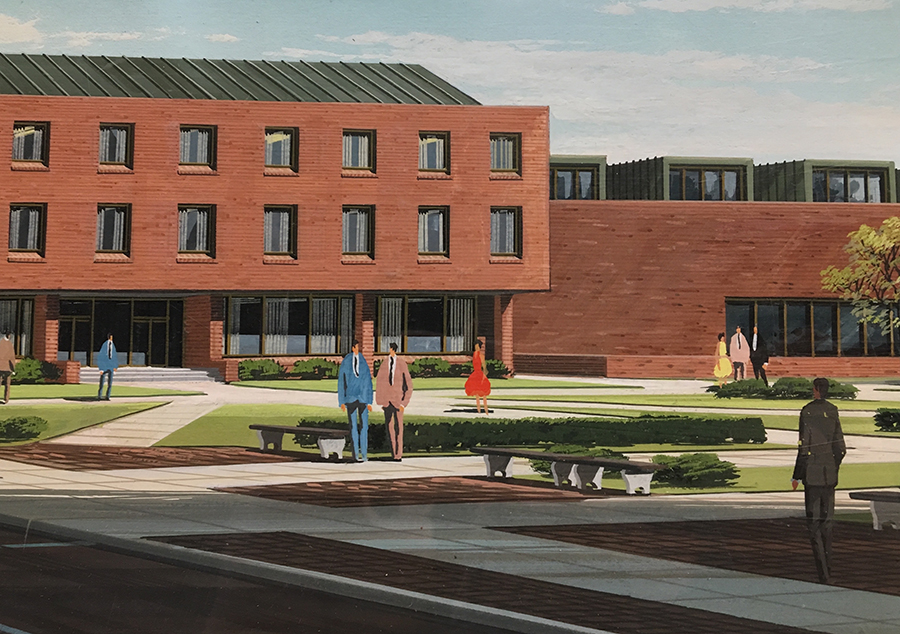 Perrin J. Mitchell Art/Sociology Building in architect's concept painting