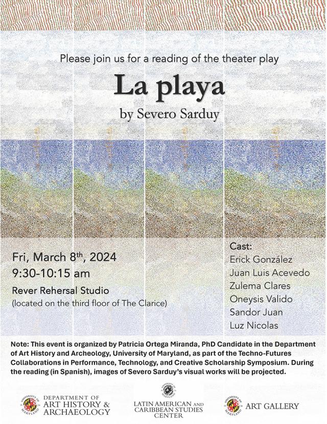 Poster for event organized by Patricia Ortega Miranda, A Reading of La playa by Severo Sarduy